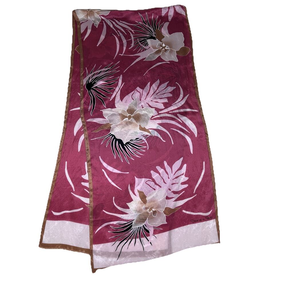 Oscar De La Renta silk floral rectangular scarf 14.5 in x 62 in orchid, Asian